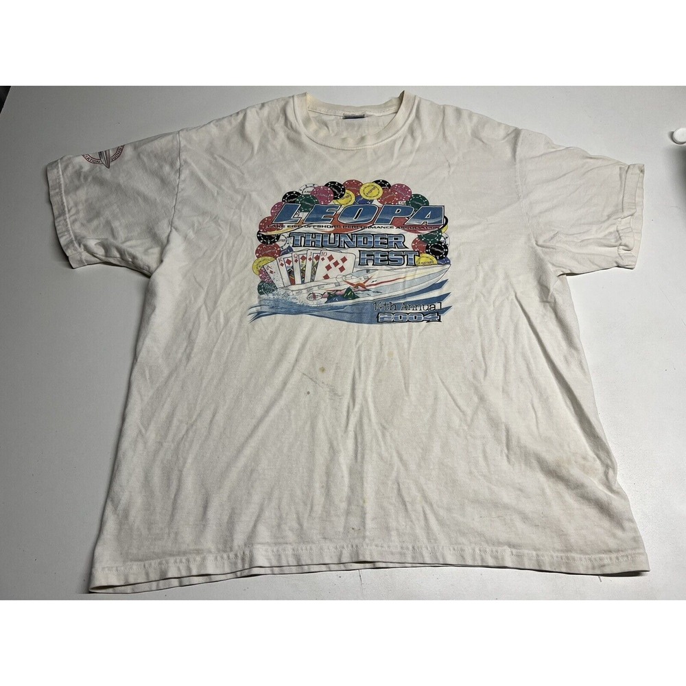 Vintage Poker Tournament T-Shirt Leopa Thunderfest Double Sided Mens Size XL Y2K